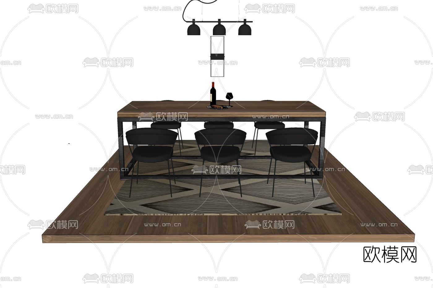 现代条形餐桌椅免费su模型下载