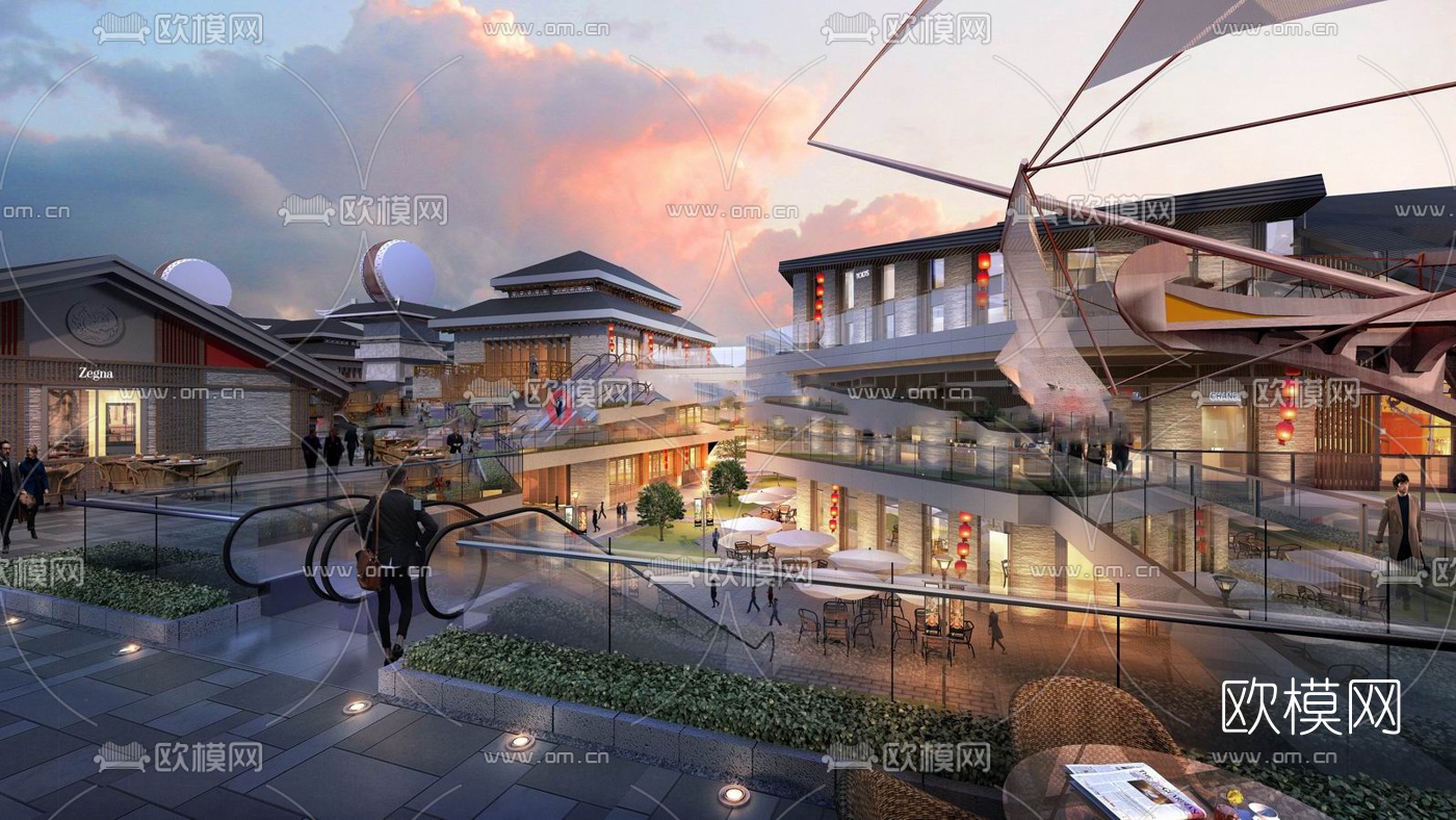 新中式景区商业步行街su模型下载（渲染图3）