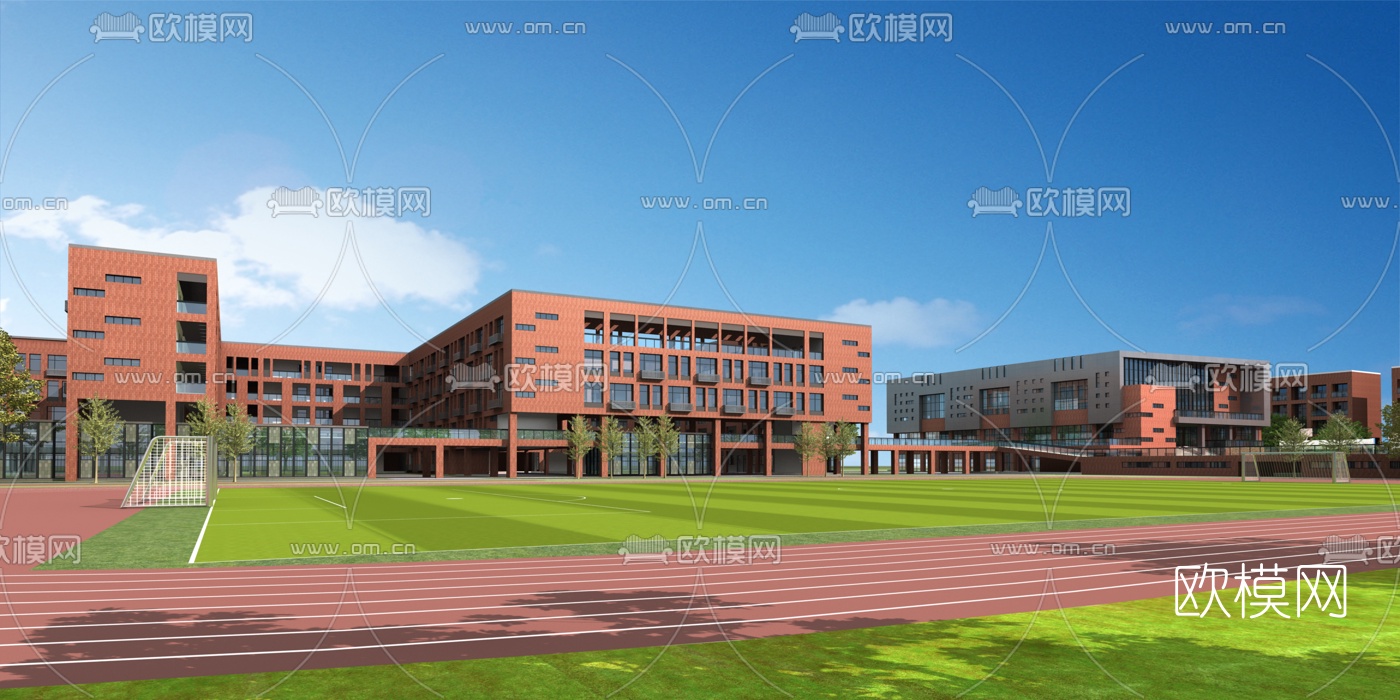 现代学校教学楼操场3d模型