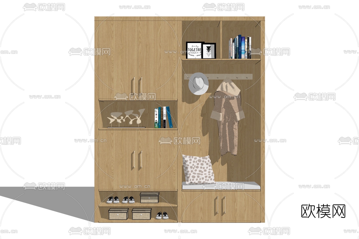 现代玄关多功能鞋柜免费su模型下载