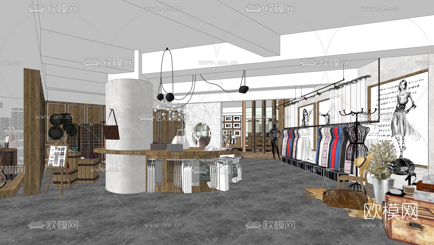现代女装服装店su模型下载（渲染图4）