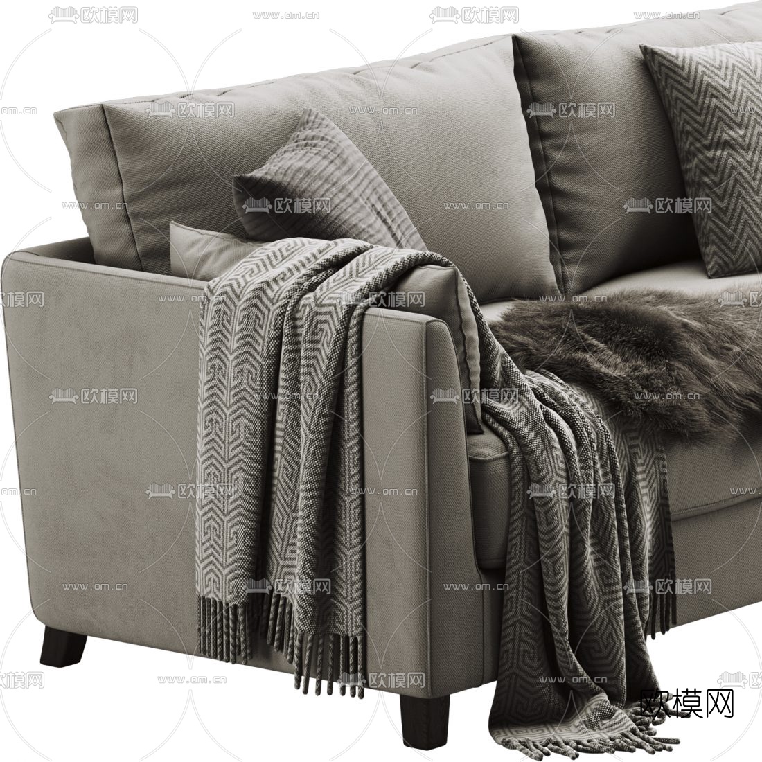 现代布艺双人沙发3d模型下载（渲染图2）