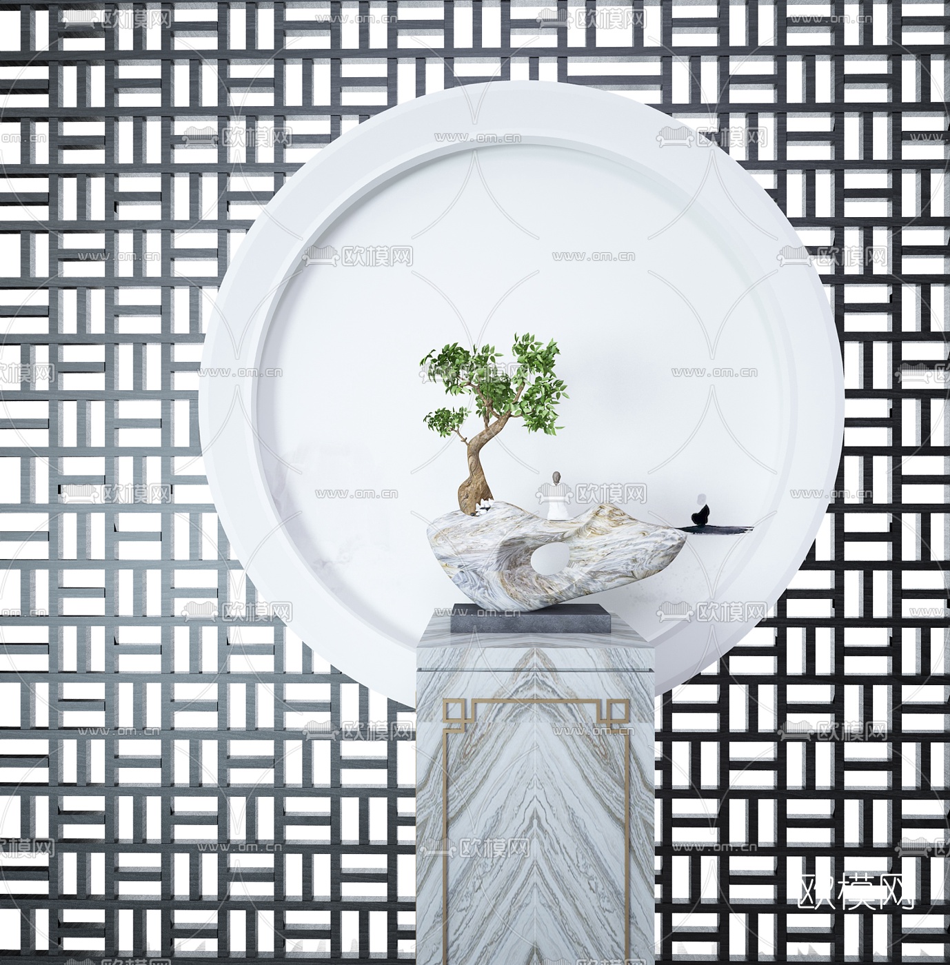 新中式盆景罗汉松3d模型下载