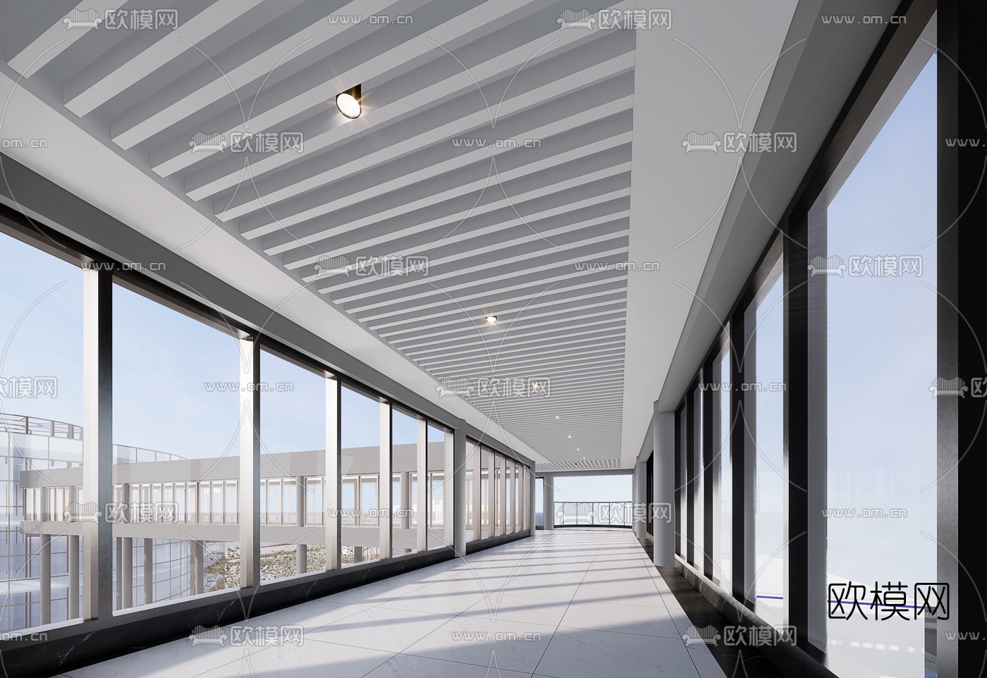 现代空中连廊走道su模型下载（渲染图3）