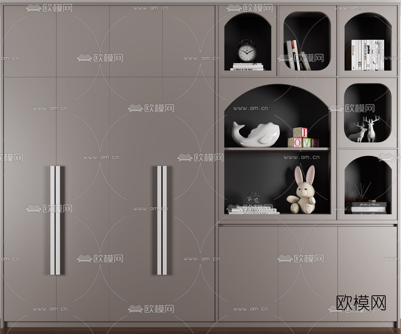 现代儿童书柜装饰柜3d模型下载（渲染图2）