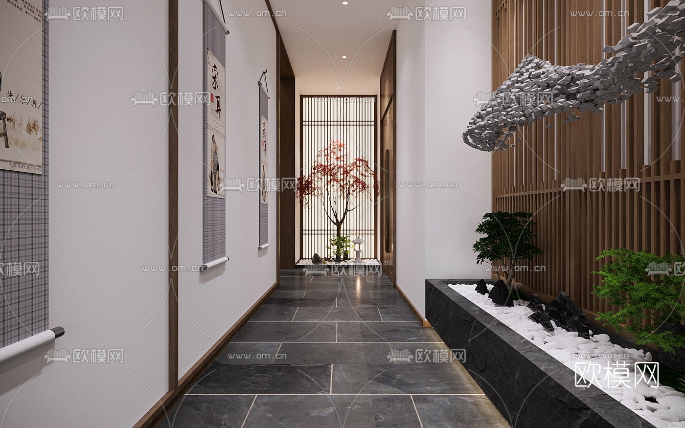 新中式SPA会所前台茶室3d模型