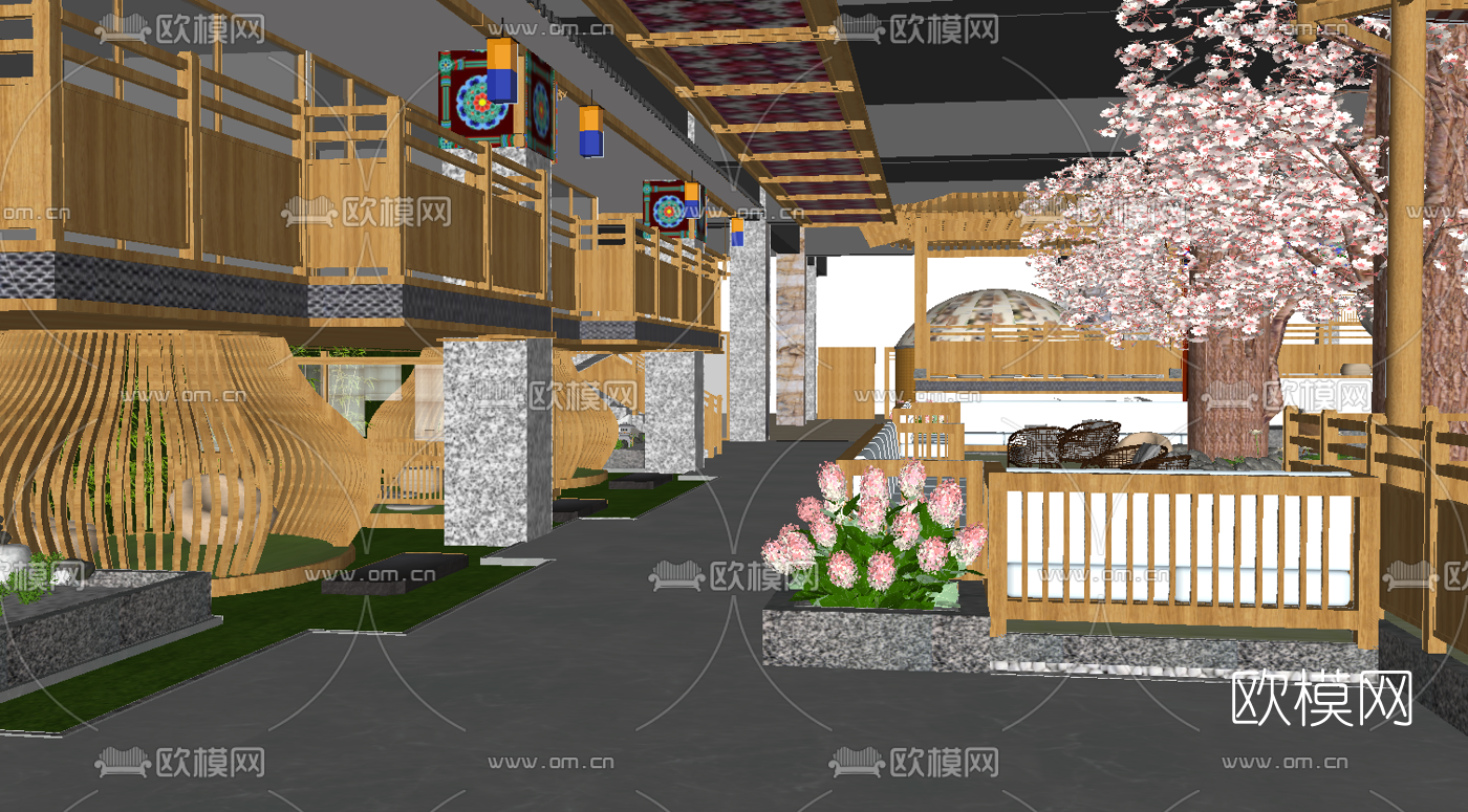 日式汗蒸浴场su模型下载（渲染图2）