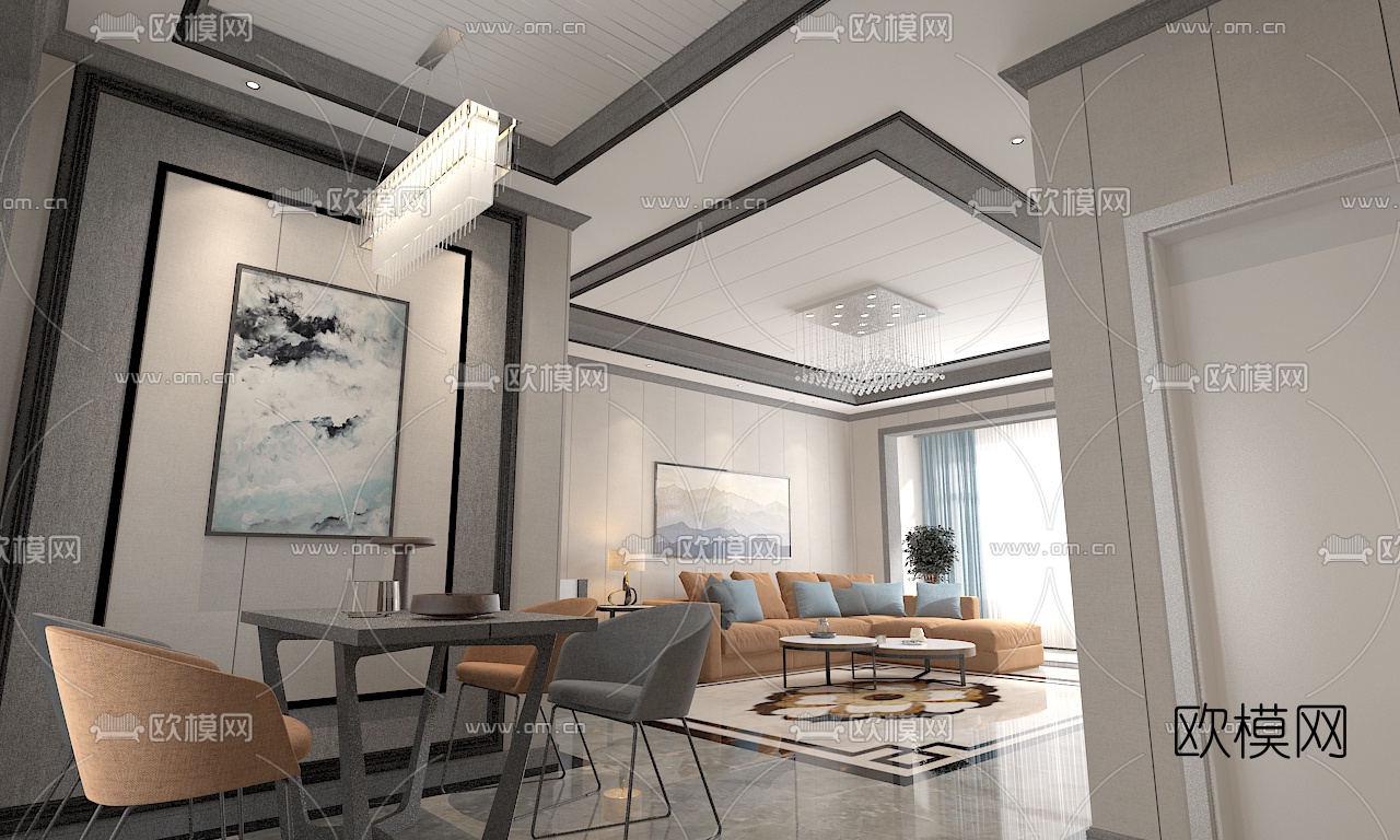 现代客厅餐厅免费3d模型
