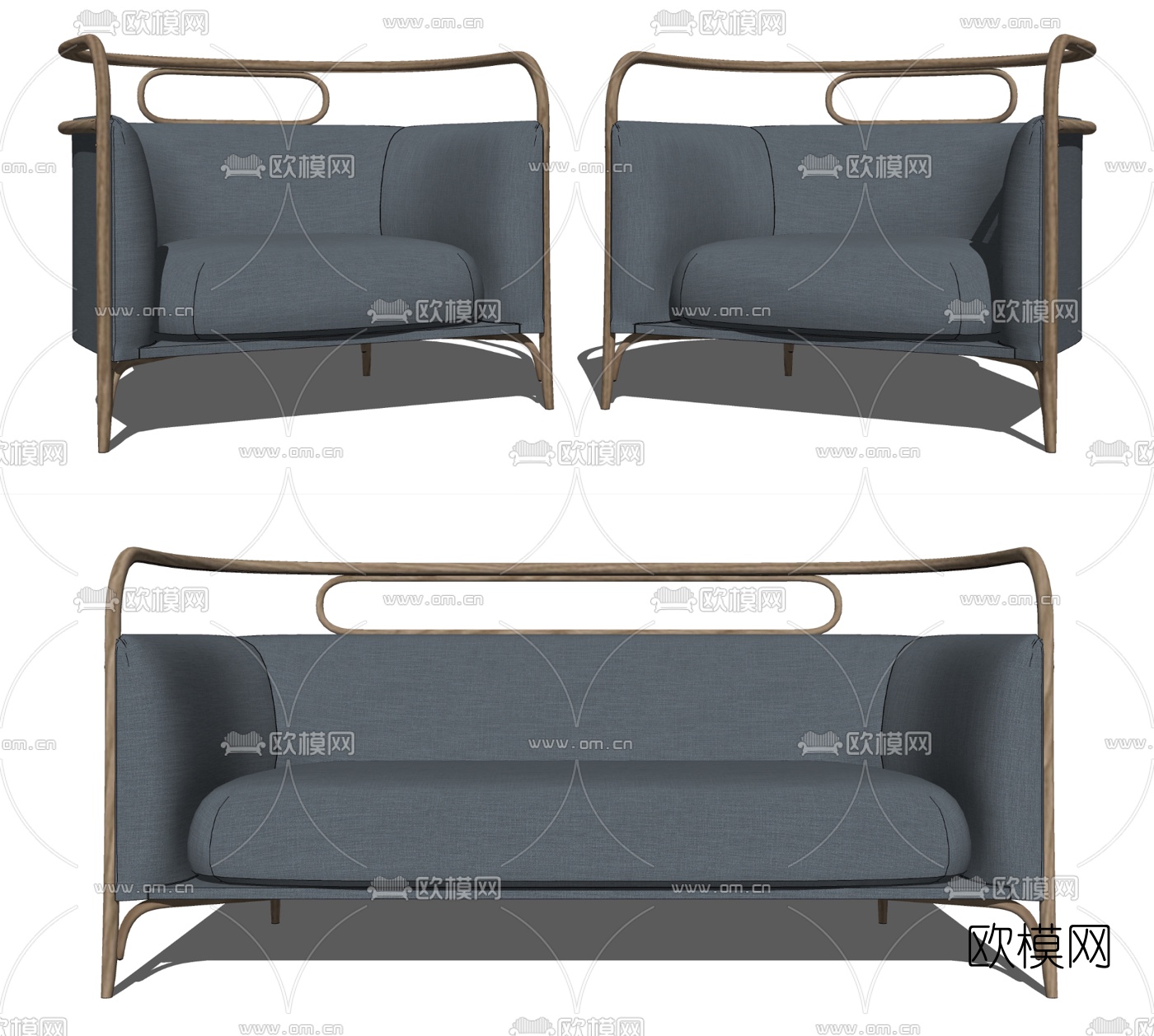 现代布艺休闲沙发su模型