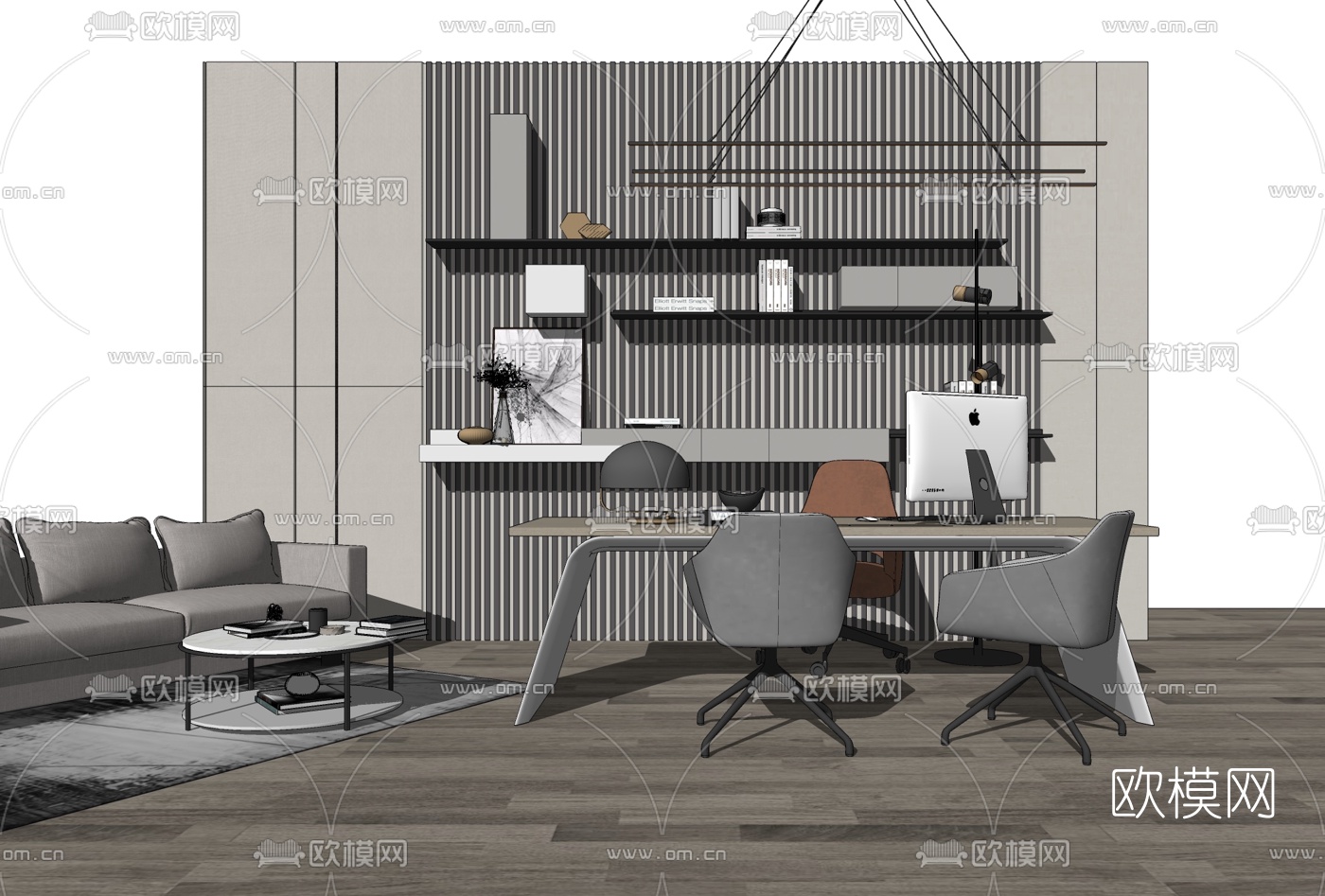 现代办公书桌椅su模型下载