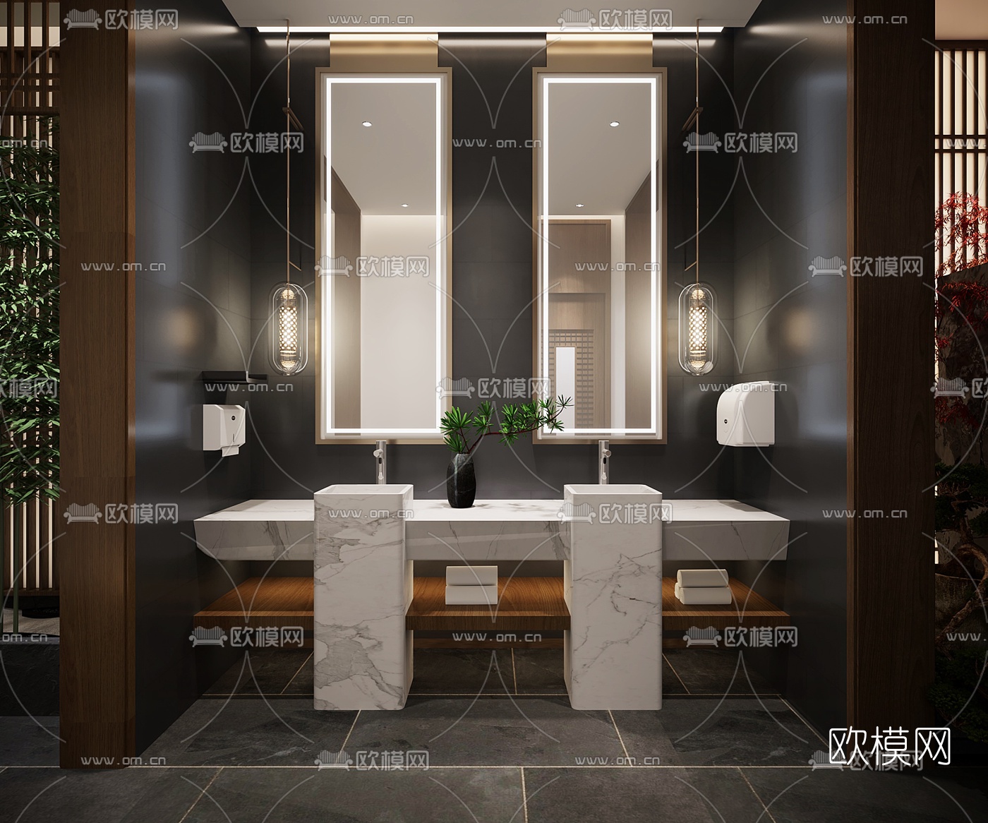 新中式SPA会所前台茶室3d模型