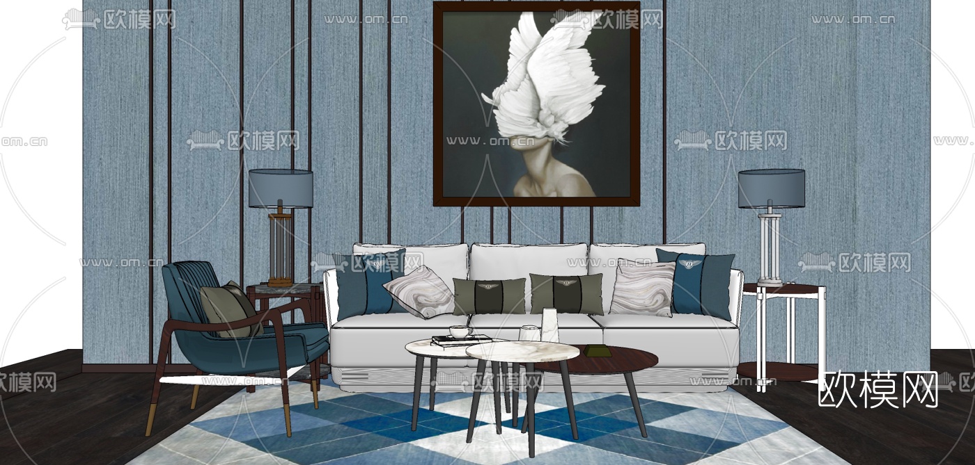 北欧布艺沙发组合su模型下载