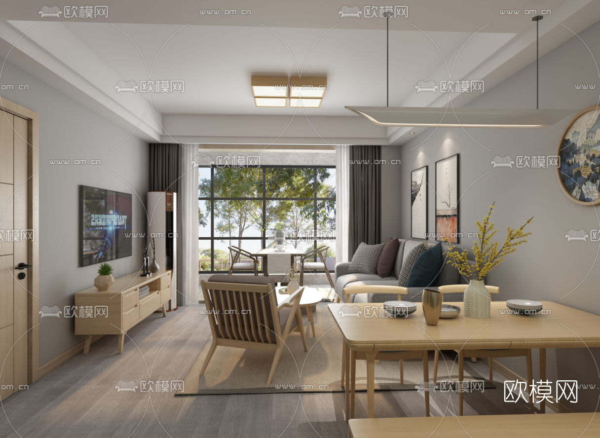 日式客厅餐厅免费3d模型下载