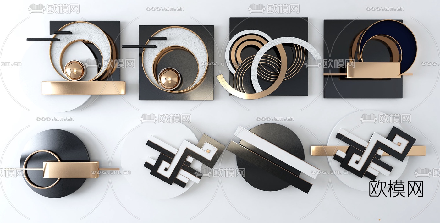 现代金属墙饰挂件3d模型下载
