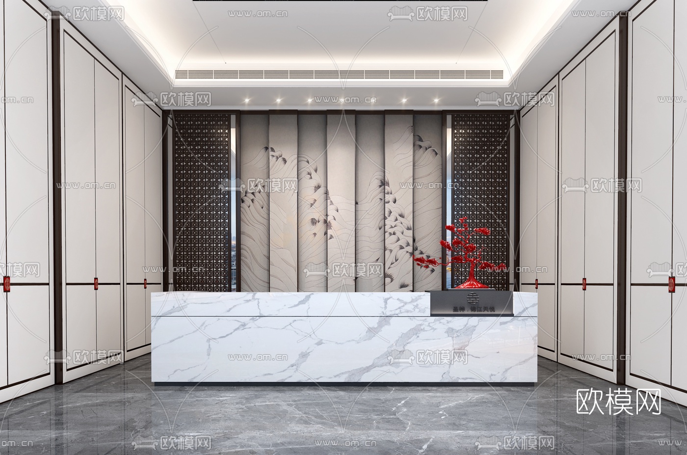 新中式接待台su模型下载（渲染图1）