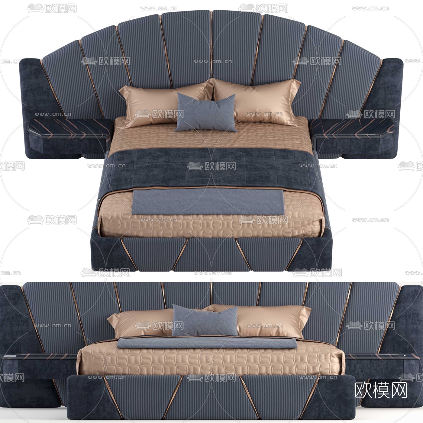 后现代布艺双人床3d模型
