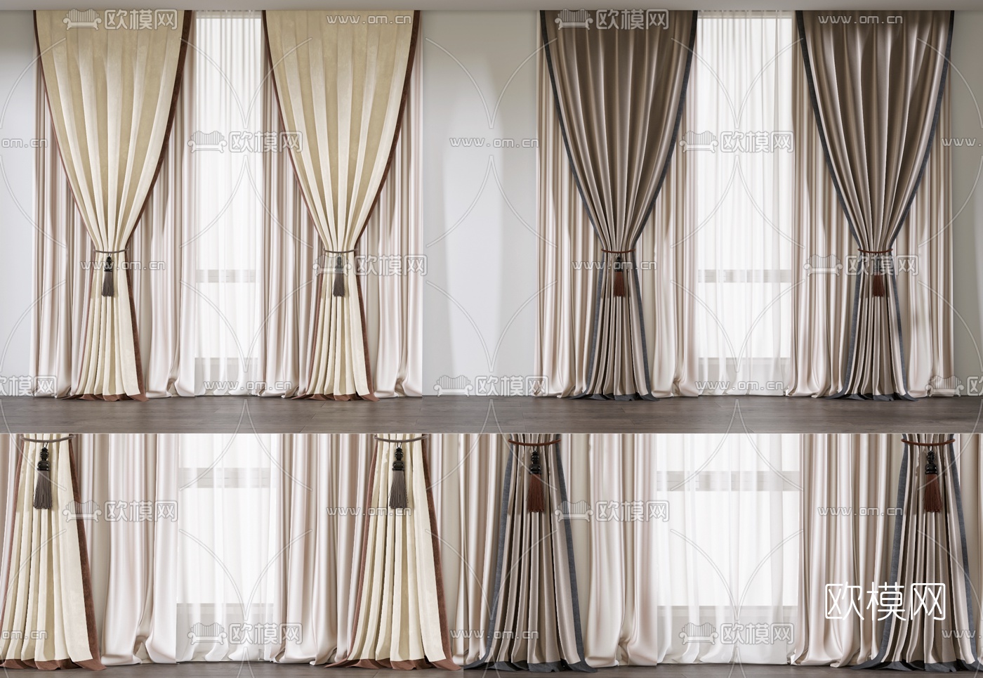 现代布艺窗纱窗帘3d模型下载