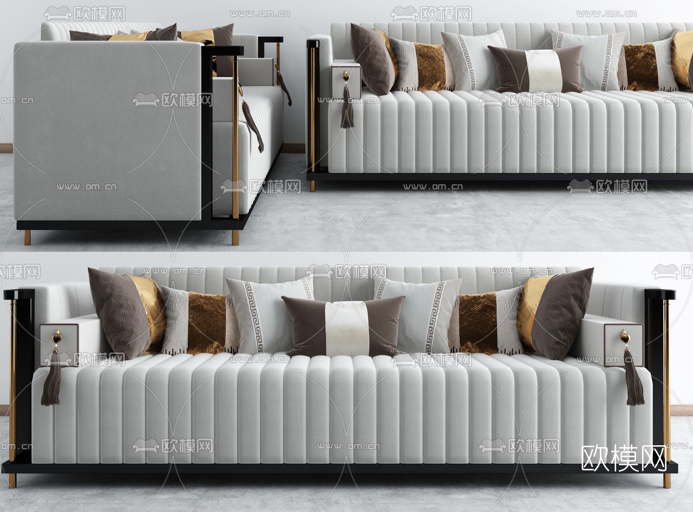 新中式布艺多人沙发3d模型下载