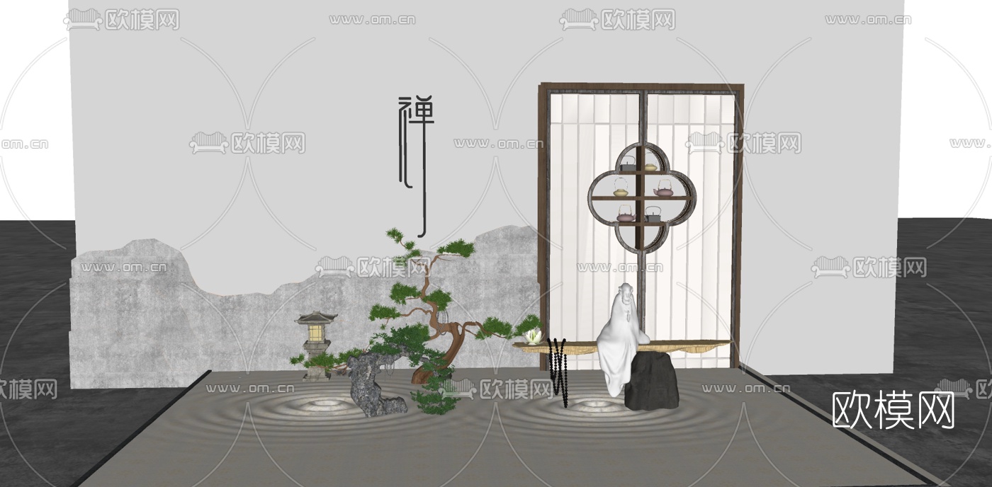 新中式禅意景观小品su模型