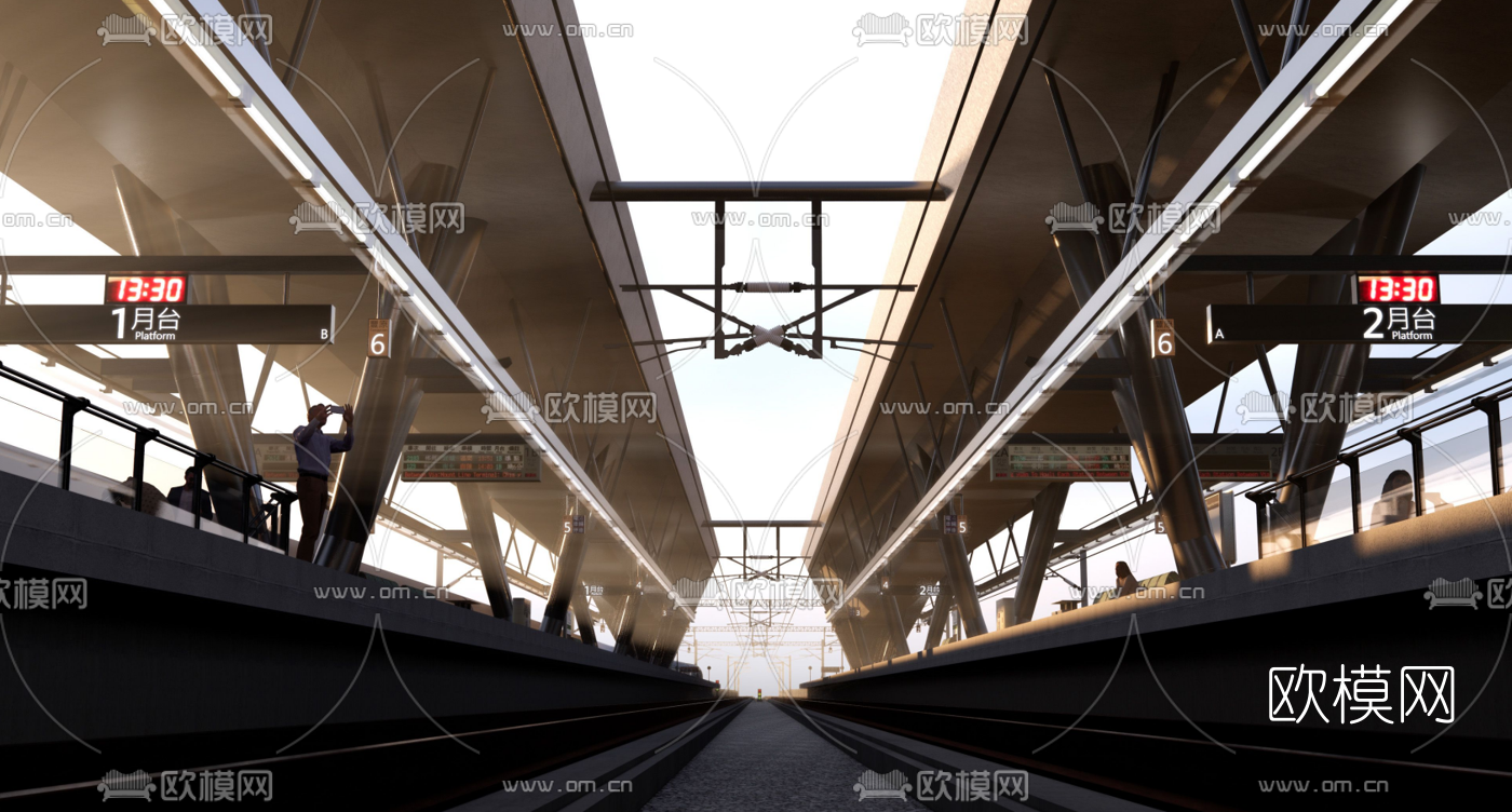 现代车站站台su模型下载（渲染图1）