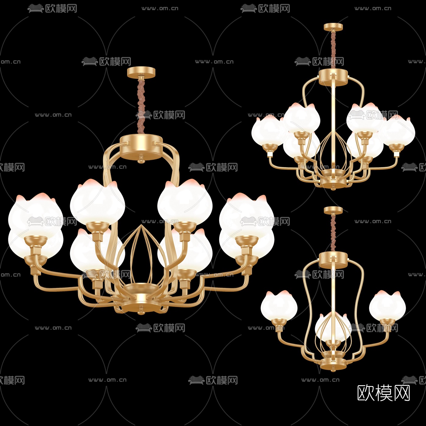 新中式莲花多头吊灯3d模型