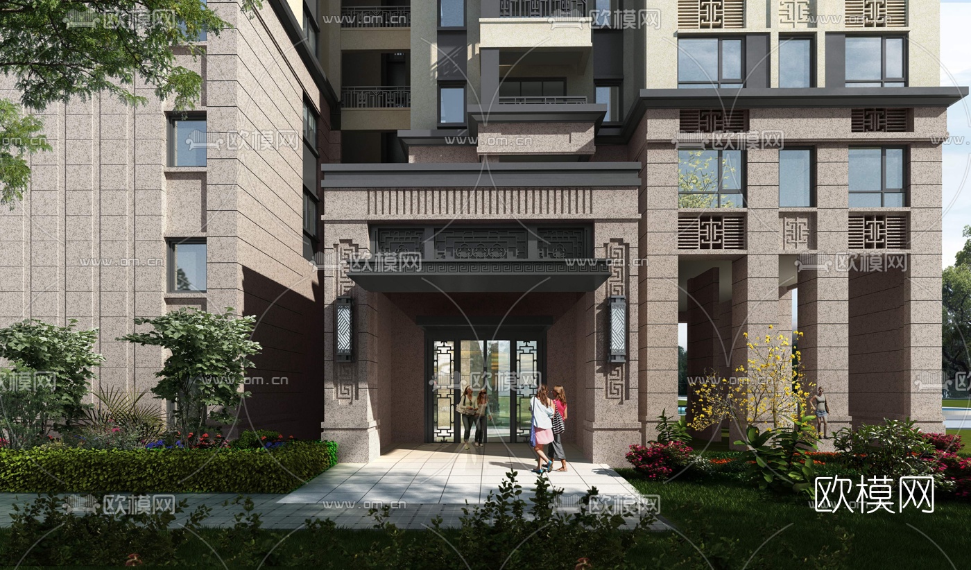 简欧住宅入口门面3d模型