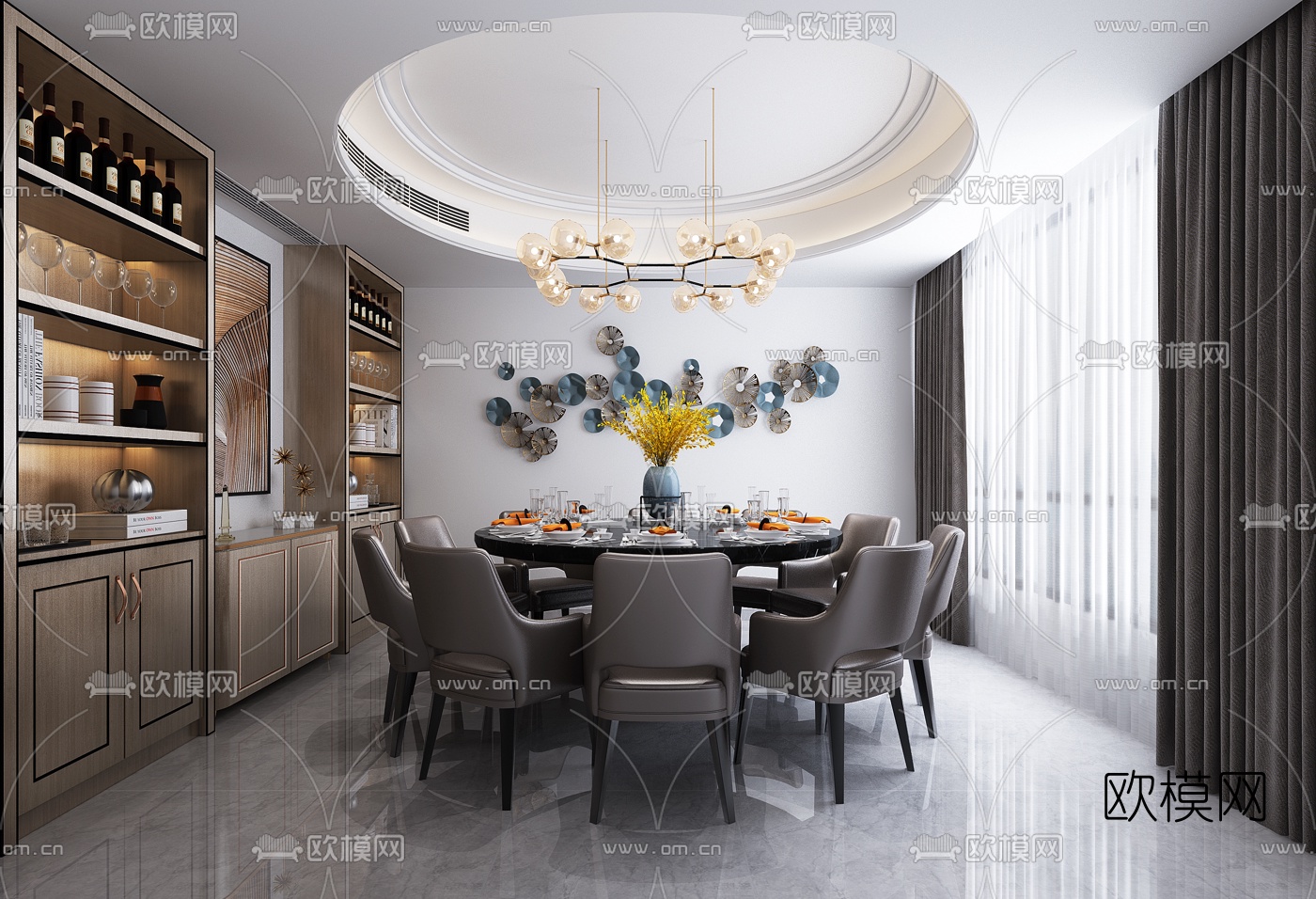 新中式餐厅包房免费3d模型下载