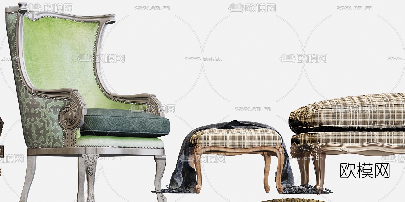 欧式轻奢休闲沙发3d模型下载（渲染图4）
