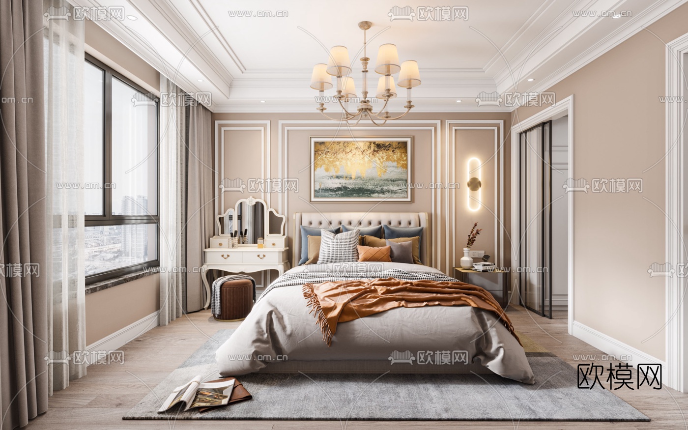 美式卧室主人房3d模型下载