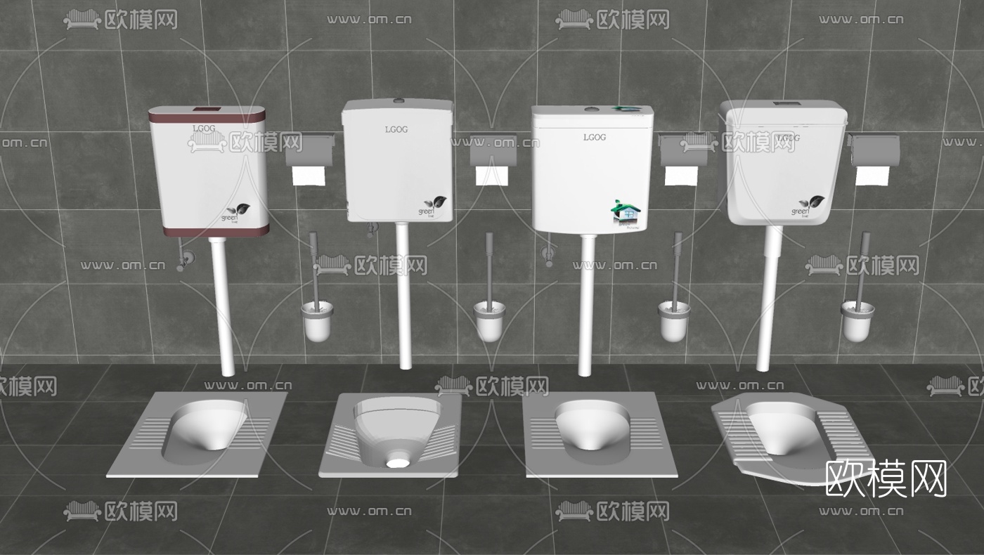 现代蹲便器冲水箱su模型下载（渲染图2）