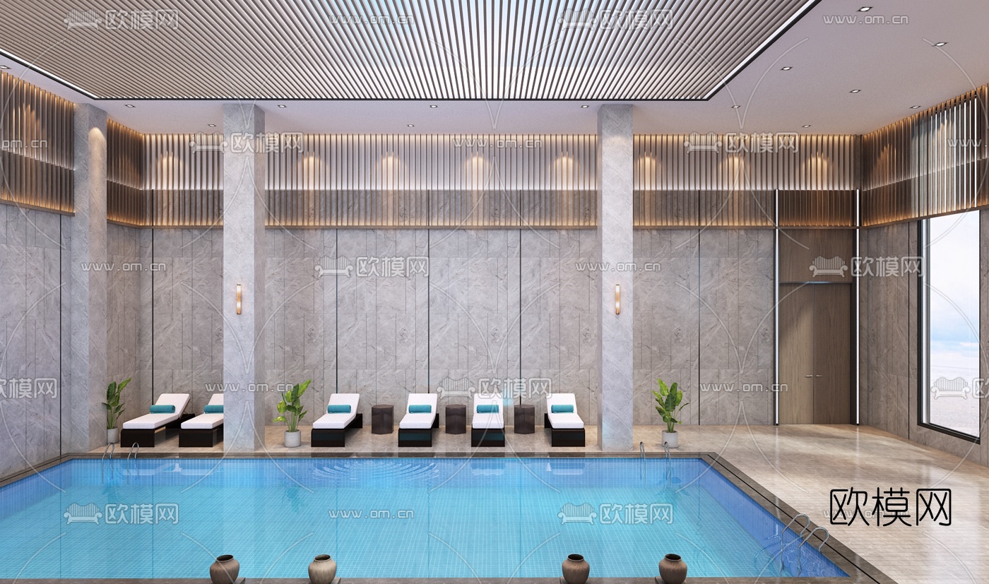 现代泳池麻将室休闲会馆3d模型下载（渲染图5）