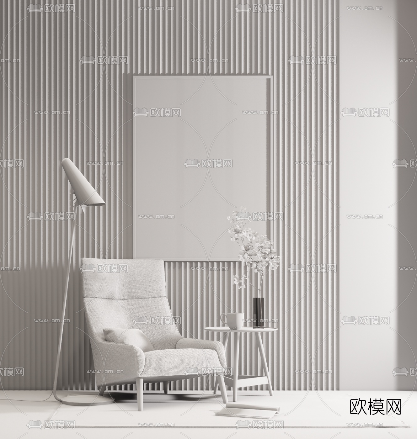 北欧布艺休闲椅su模型下载（渲染图3）