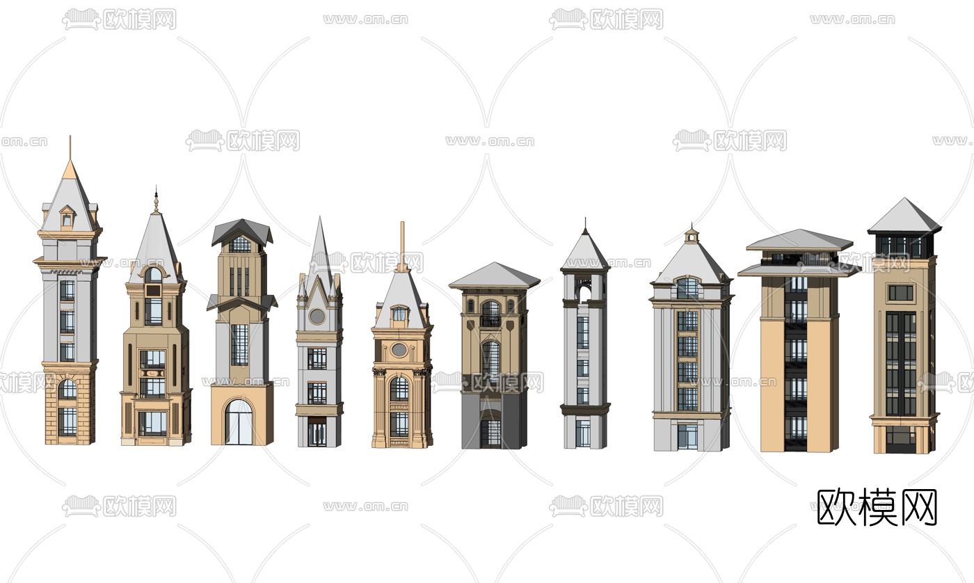 欧式塔楼钟楼su模型下载