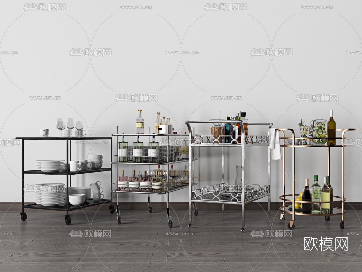 现代酒水推车备餐车3d模型下载