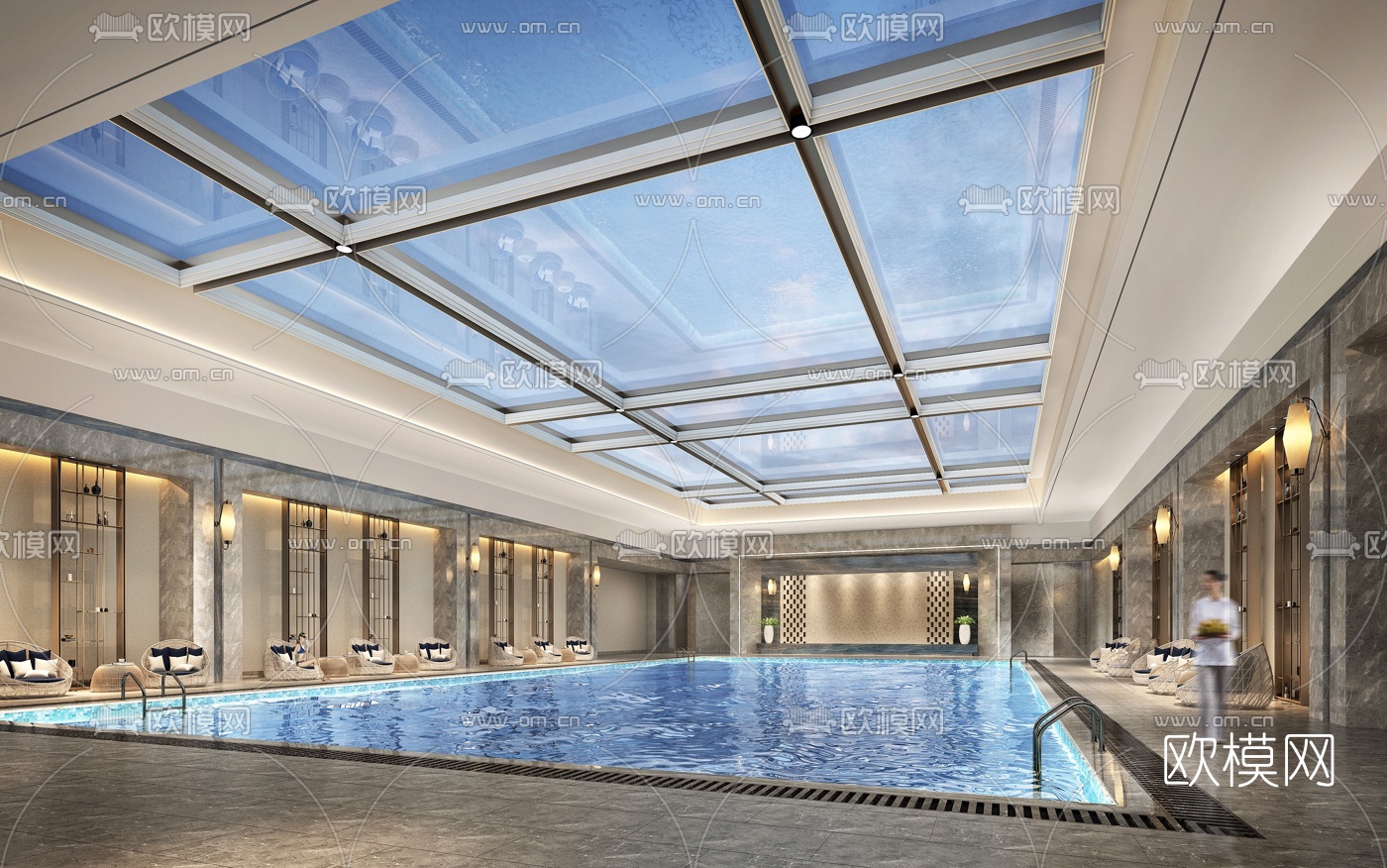 现代室内游泳池3d模型下载