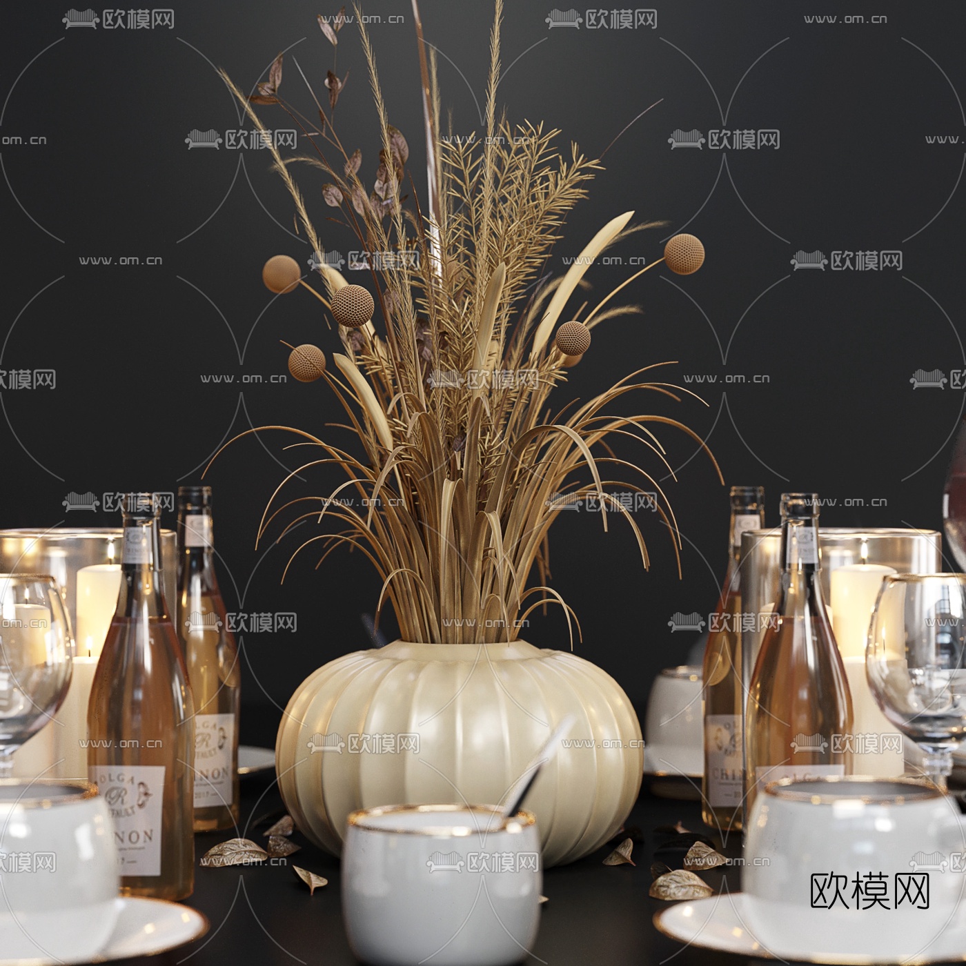 北欧轻奢餐具酒水3d模型