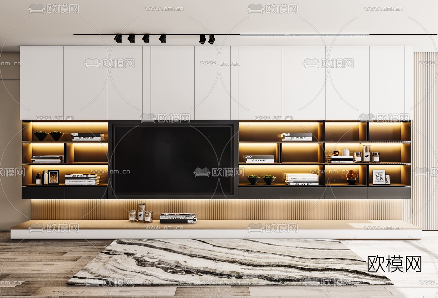 现代一体式电视柜3d模型下载