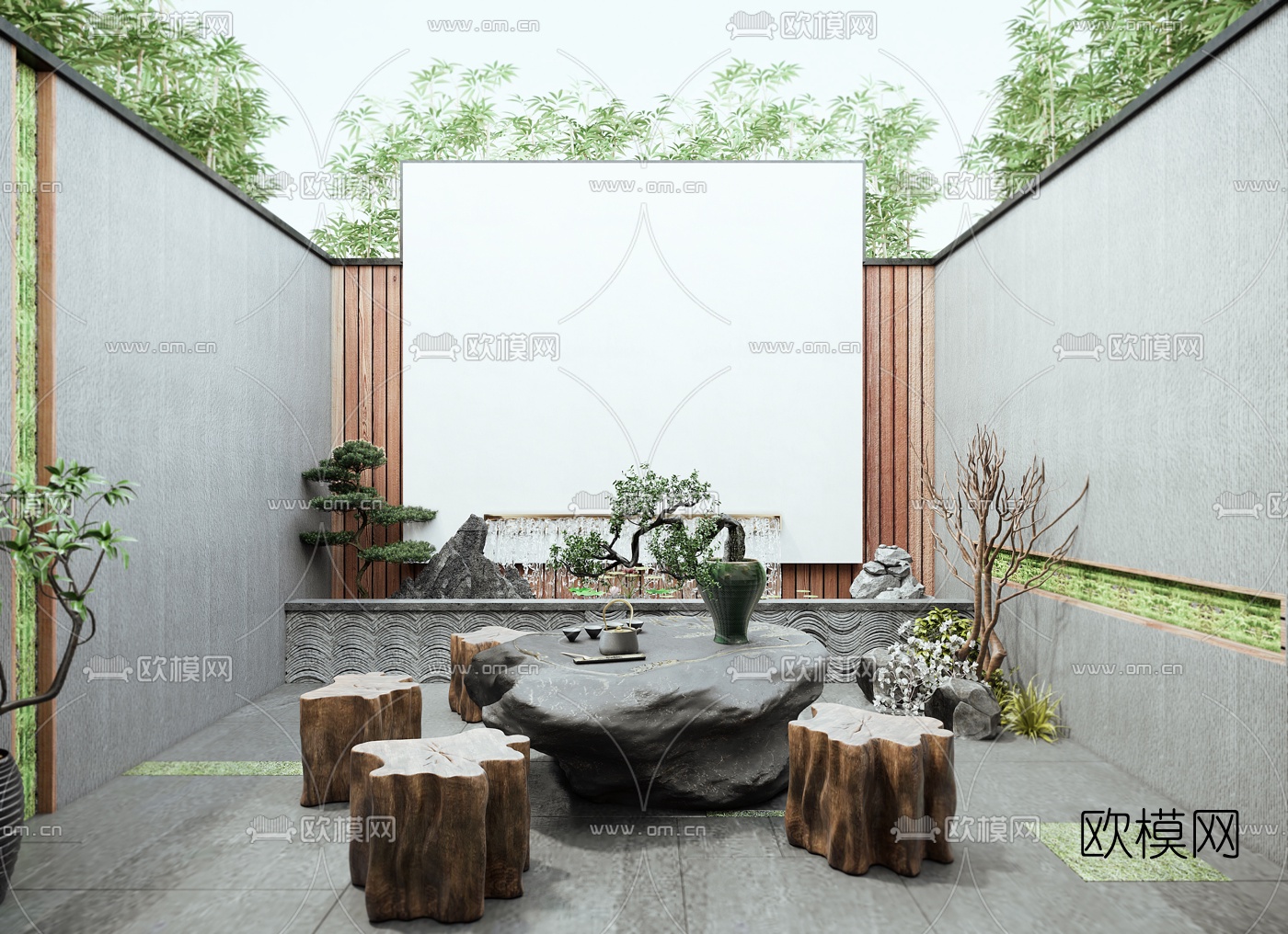 新中式别墅茶室健身房庭院3d模型
