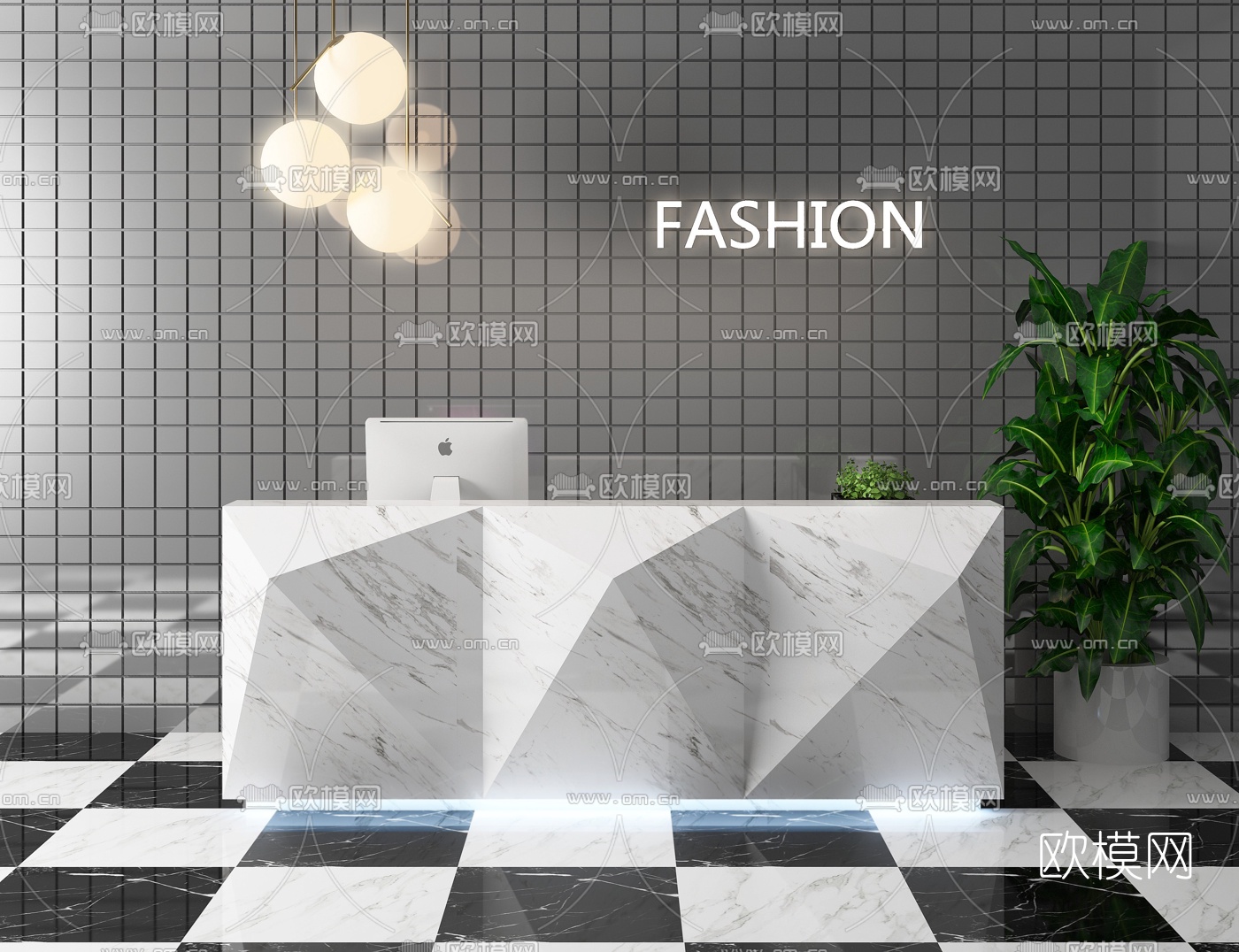 现代轻奢前台接待台3d模型下载（渲染图3）