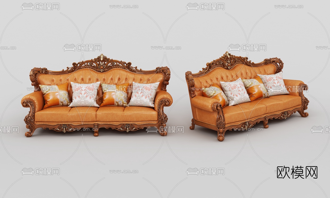 欧式雕花多人沙发3d模型下载