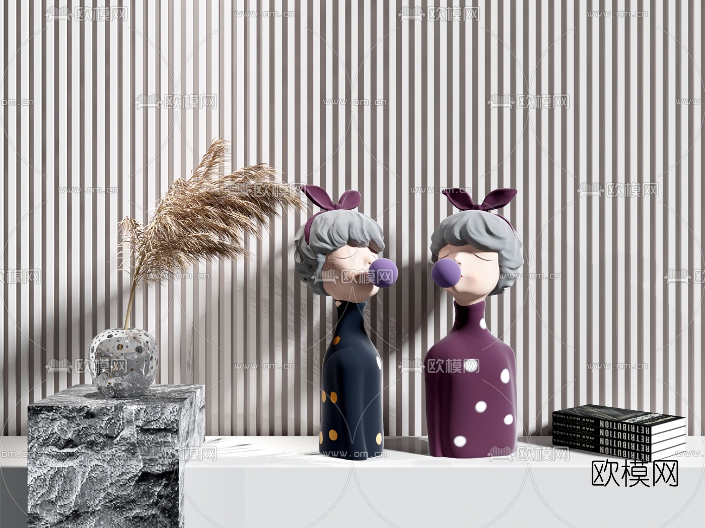 现代吹泡泡女孩雕塑摆件3d模型