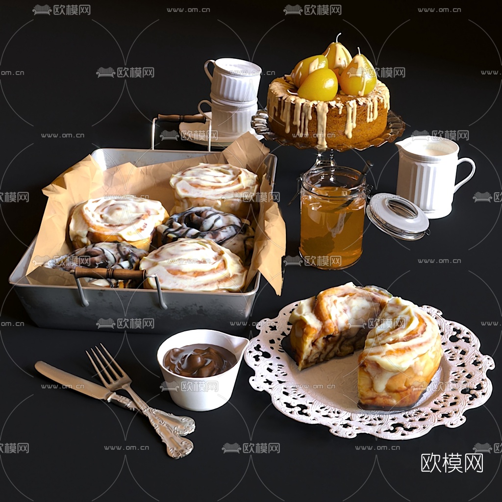 现代蛋糕奶酪早点食物3d模型下载
