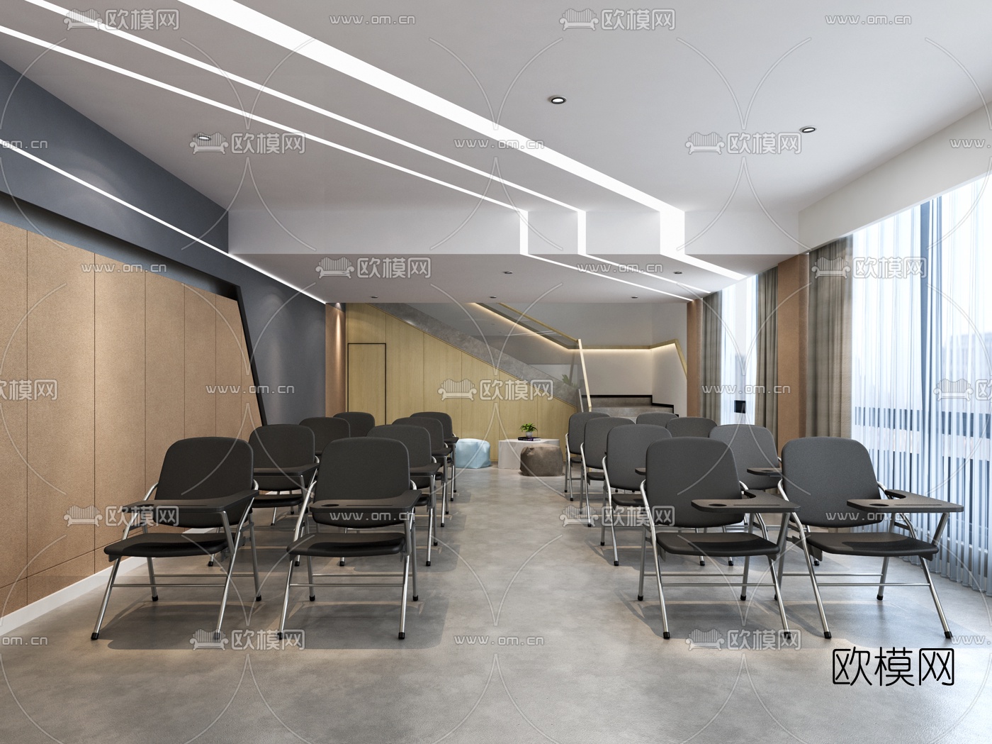 现代培训教室3d模型下载（渲染图2）