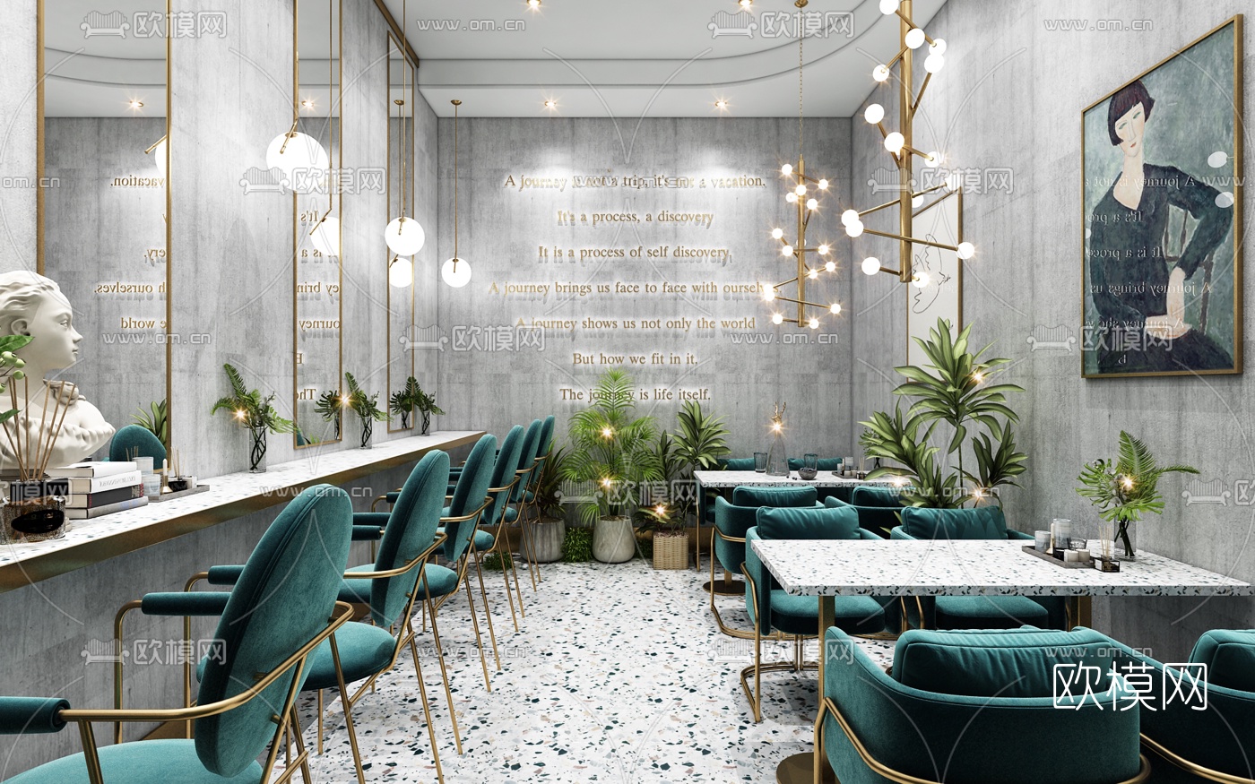 北欧轻奢网红餐厅3d模型下载（渲染图3）