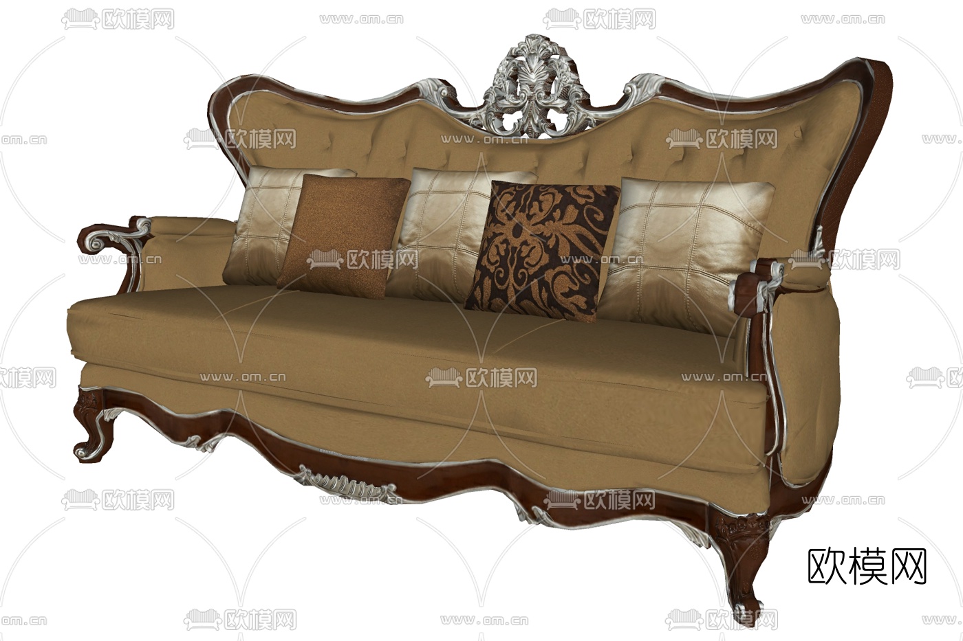 欧式布艺多人沙发su模型下载