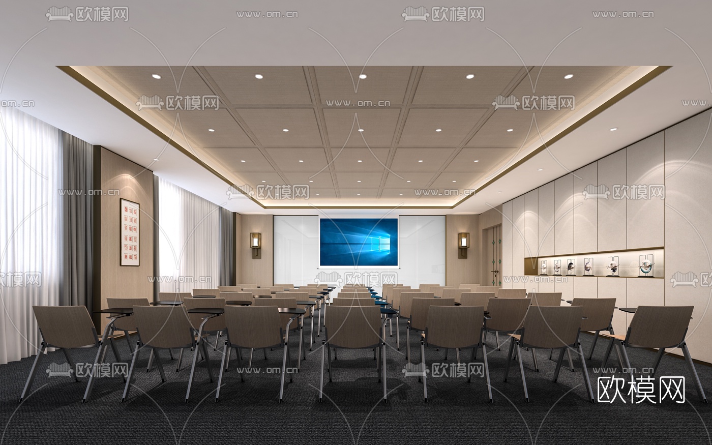 现代培训教室3d模型下载