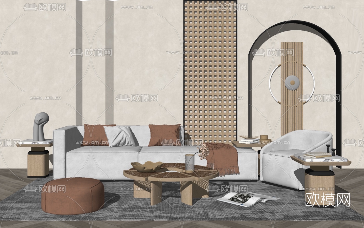 北欧布艺沙发组合su模型下载