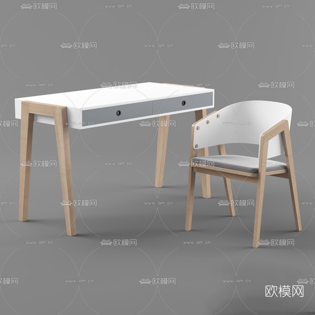 北欧实木书桌免费3d模型下载