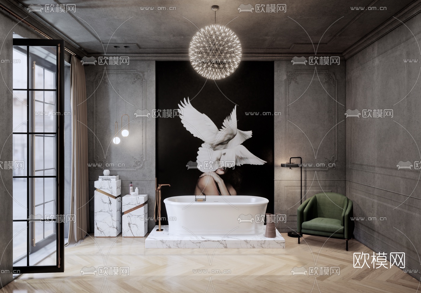 现代陶瓷浴缸su模型下载（渲染图1）