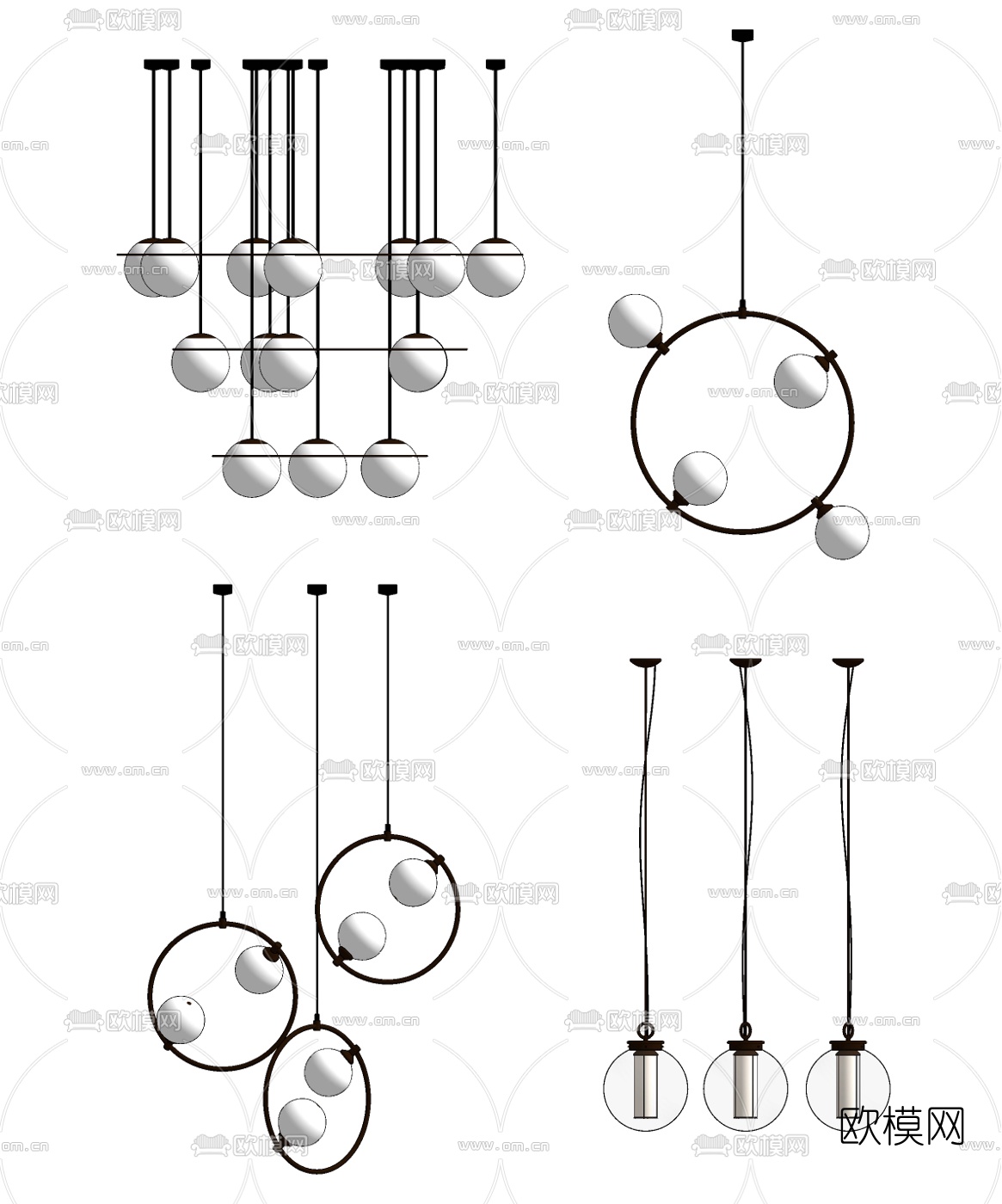现代金属吊灯su模型下载（渲染图2）